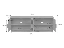 Mueble tv 4 puertas efecto madera de mango exótico, 140cm efecto