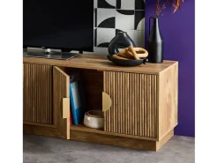 Mueble tv 4 puertas efecto madera de mango exótico, 140cm efecto