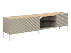 Mueble TV 3 puertas y 2 huecos con LEDs en MDF - Beige y natural claro - TASIBA