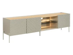 Mueble TV 3 puertas y 2 huecos con LEDs en MDF - Beige y natural claro - TASIBA