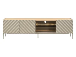 Mueble TV 3 puertas y 2 huecos con LEDs en MDF - Beige y natural claro - TASIBA