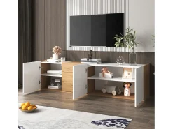 Mueble TV - se puede colgar en la pared o colocar en el suelo - Paneles de partículas - blanco y natural