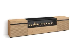 Mueble TV | Televisión, 200x35x45cm, Para TV hasta 80", Chimenea eléctrica, Roble