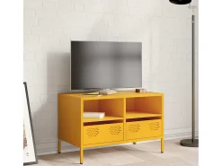 Mueble TV acero laminado en frío amarillo mostaza 68x39x43,5 cm