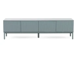 Mueble tv azul con ranuras acanaladas en puertas y laterales