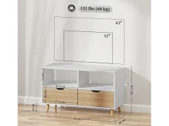 Mueble TV bajo con patas estilo escandinavo 2 cajones Color roble claro Blanco