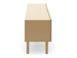 Mueble tv beige con cantos redondos en las esquinas de puertas