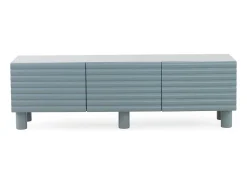 Mueble tv beige con relieve ondulado en las puertas