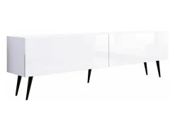 Mueble TV: Blanco Mate / Blanco Brillo, patas negras, 170 x 52 x 32 cm