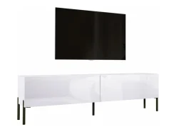 Mueble TV: Blanco Mate / Blanco Brillo, patas negras, 170 x 52 x 32 cm