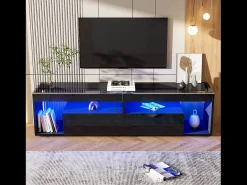 Mueble TV brillante 180x50x46 cm - con 2 cajones - con LED - para televisores hasta 70" - negro