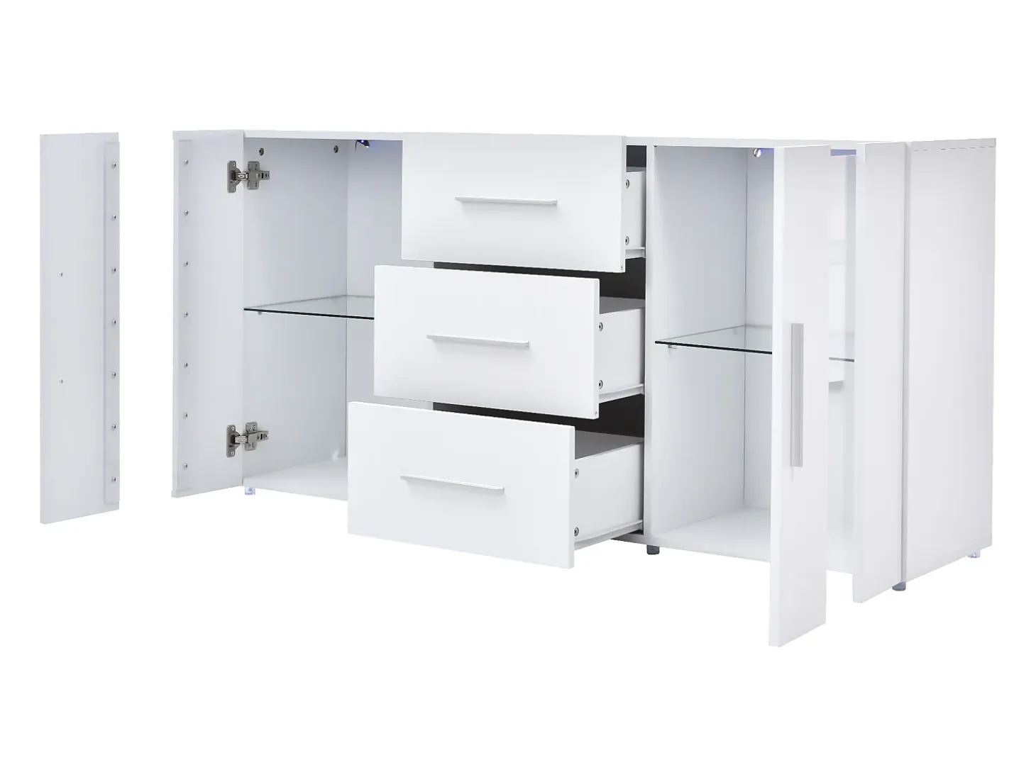 Mueble TV Buffet 140x35x70 cm con 2 cajones, 2 estantes y LED de 16 colores - MDF - Blanco