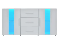 Mueble TV Buffet 140x35x70 cm con 2 cajones, 2 estantes y LED de 16 colores - MDF - Blanco