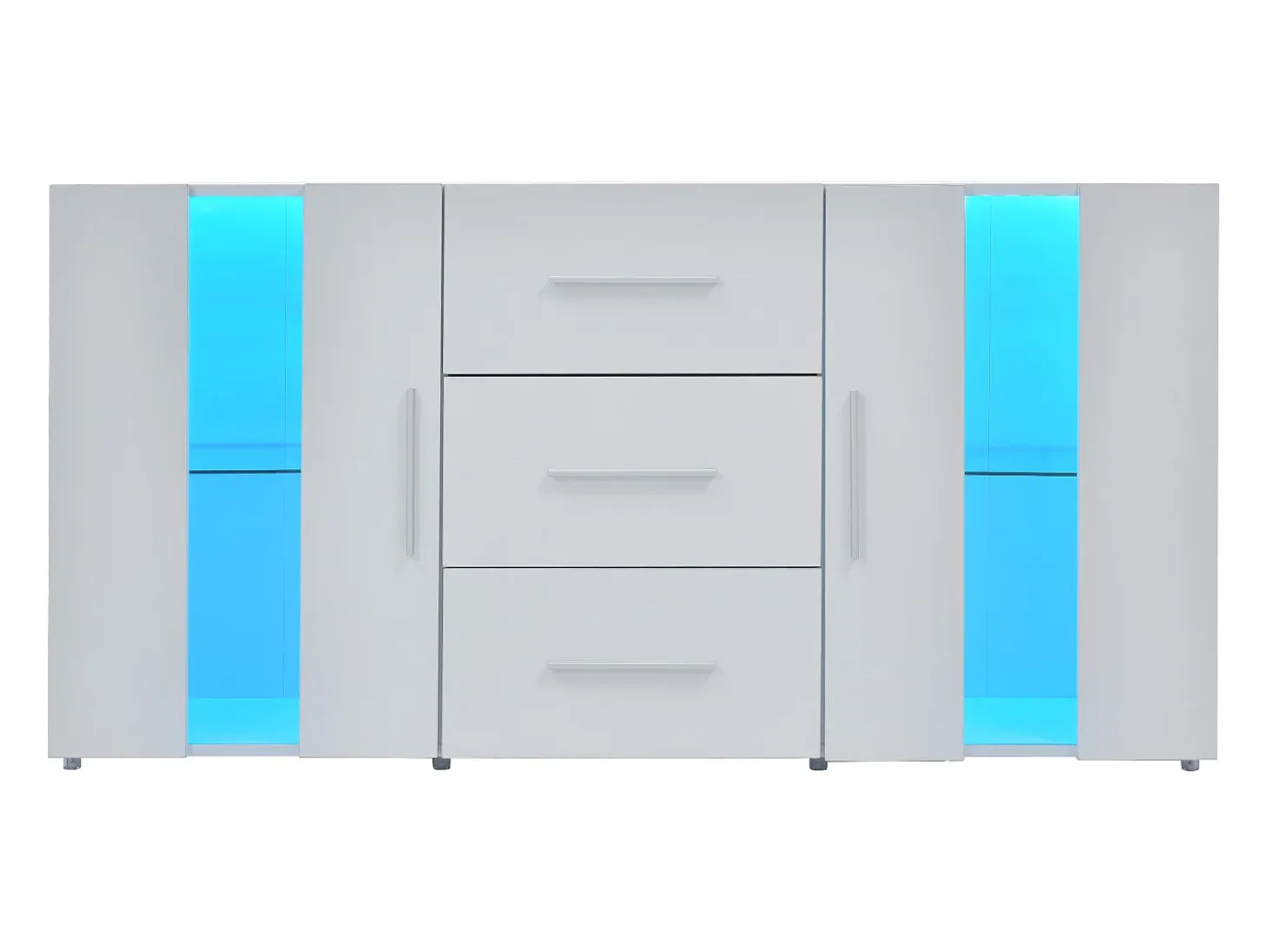 Mueble TV Buffet 140x35x70 cm con 2 cajones, 2 estantes y LED de 16 colores - MDF - Blanco