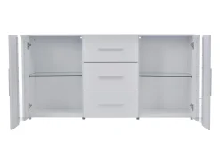 Mueble TV Buffet 140x35x70 cm con 2 cajones, 2 estantes y LED de 16 colores - MDF - Blanco