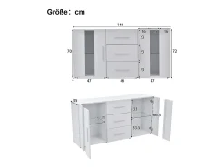 Mueble TV Buffet 140x35x70 cm con 2 cajones, 2 estantes y LED de 16 colores - MDF - Blanco