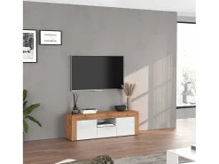 Mueble TV Chronos con 2 puertas y 1 cajón blanco brillo y roble 155x40x51 cm