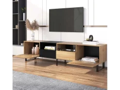 Mueble TV 190cm - 2 puertas + 2 cajones + 2 compartimentos - estilo industrial - Natural