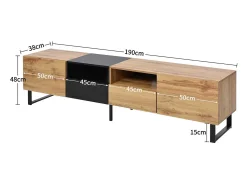 Mueble TV 190cm - 2 puertas + 2 cajones + 2 compartimentos - estilo industrial - Natural