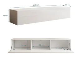 Mueble TV colgante para Salón comedor en Blanco 160x40x30cm Nora H2