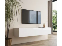 Mueble TV colgante para Salón comedor en Blanco 160x40x30cm Nora H2