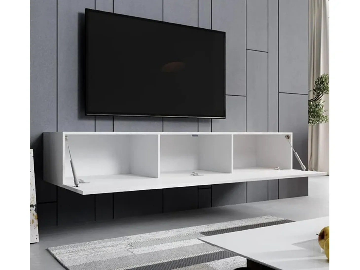 Mueble TV colgante para Salón comedor en Blanco 180x40x30cm Aitana M2