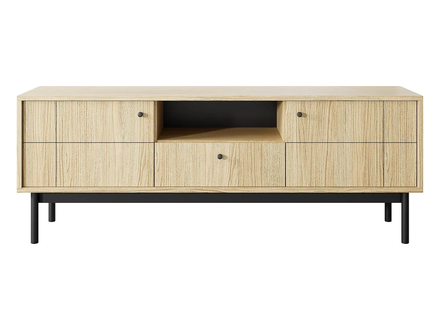Mueble TV: Color Roble Linea, patas negras, 153,5 x 56,5 x 39 cm