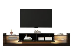 Mueble TV con 2 cajones plegables - 181 x 38 x 38 cm - LED - Tablero de partículas - Negro brillante