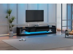 Mueble TV con 2 cajones plegables - 181 x 38 x 38 cm - LED - Tablero de partículas - Negro brillante