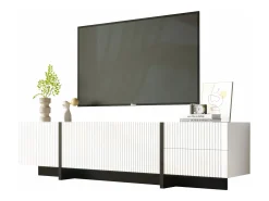 Mueble TV con 2 cajones y 3 puertas - 190 x 35 x 45 cm - Madera MDF y tableros de partículas - Blanco + negro