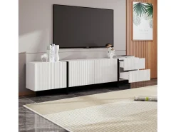 Mueble TV con 2 cajones y 3 puertas - 190 x 35 x 45 cm - Madera MDF y tableros de partículas - Blanco + negro