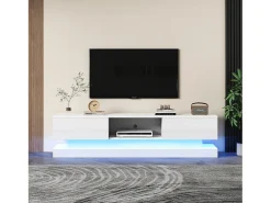 Mueble TV con 2 cajones y compartimento abierto - 160 x 35 x 40,5 cm - LED - Tablero de partículas - Blanco brillo