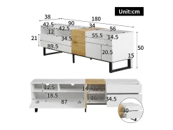 Mueble TV con 2 cajones y 2 puertas - patas de metal - color blanco y madera