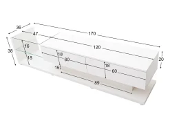 Mueble TV con 2 cajones y estantes de cristal - 170 x 36 x 38 cm - LED - Tablero de partículas - Blanco