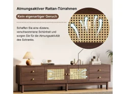 Mueble TV con 4 cajones y 2 puertas de ratán - 180 x 35 x 44 cm - Tablero de partículas - Marrón