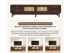 Mueble TV con 4 cajones y 2 puertas de ratán - 180 x 35 x 44 cm - Tablero de partículas - Marrón