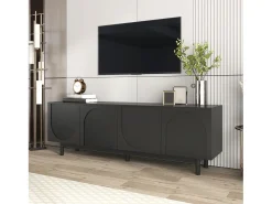 Mueble TV con 4 puertas - 175 x 38 x 56 cm - MDF y tableros de partículas - para salón - Negro