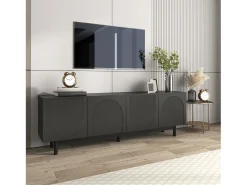 Mueble TV con 4 puertas - 175 x 38 x 56 cm - MDF y tableros de partículas - para salón - Negro