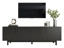 Mueble TV con 4 puertas - 175 x 38 x 56 cm - MDF y tableros de partículas - para salón - Negro