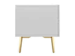 Mueble TV con 2 puertas, 2 cajones y 3 nichos, cuerpo blanco, patas de metal dorado