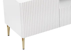 Mueble TV con 2 puertas, 2 cajones y 2 estantes de MDF y acero - Blanco y dorado - YESINIA