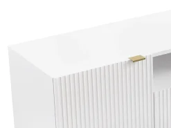 Mueble TV con 2 puertas, 2 cajones y 2 estantes de MDF y acero - Blanco y dorado - YESINIA