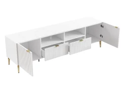 Mueble TV con 2 puertas, 2 cajones y 2 estantes de MDF y acero - Blanco y dorado - YESINIA