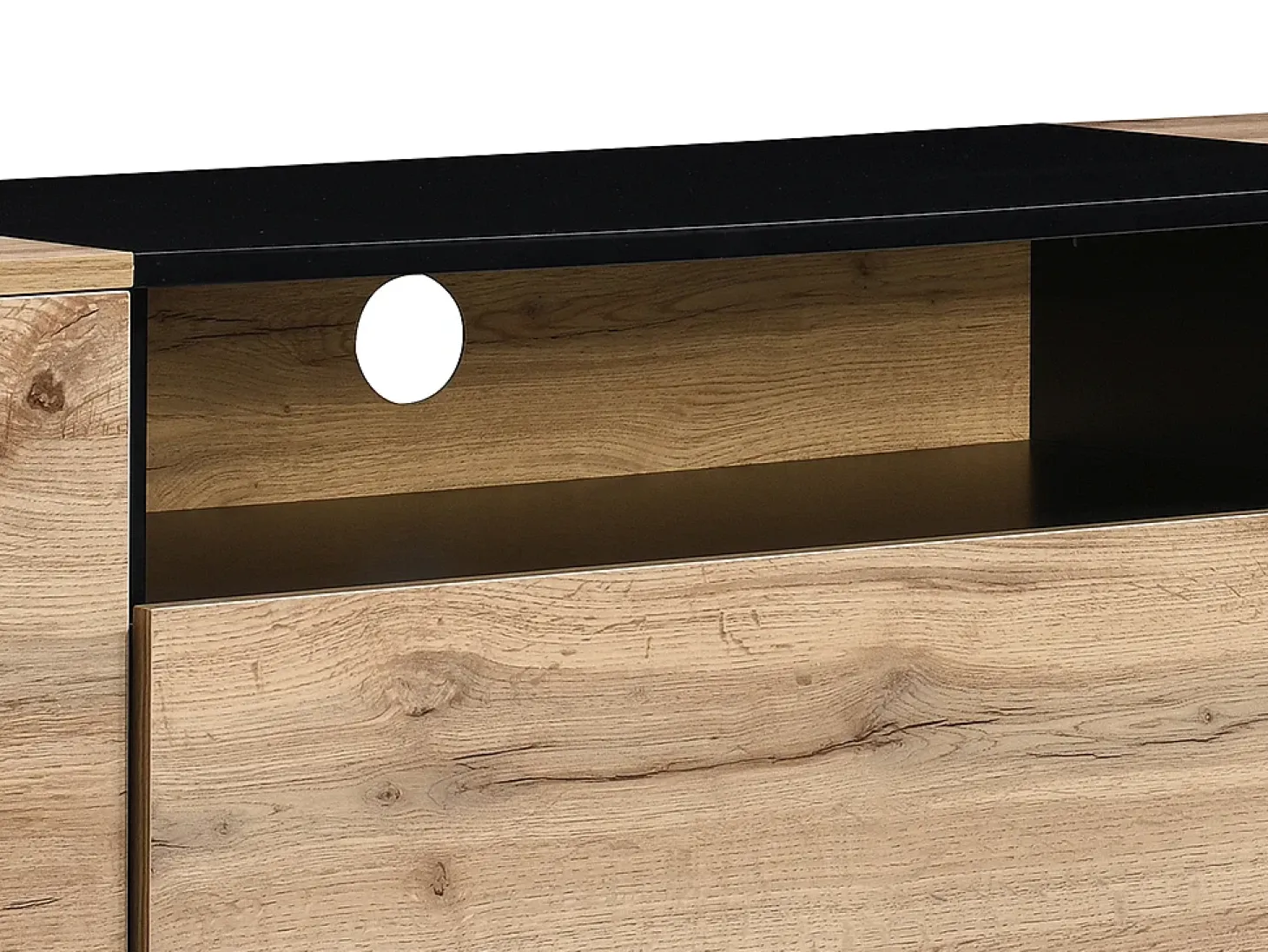 Mueble TV con 2 puertas, 1 cajón y 1 estante - Natural y Negro - CEMILINA