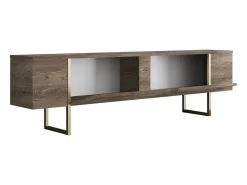 Mueble TV con 2 puertas - Marrón oscuro y dorado - ZIRELDA