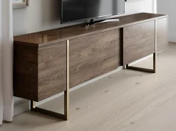 Mueble TV con 2 puertas - Marrón oscuro y dorado - ZIRELDA