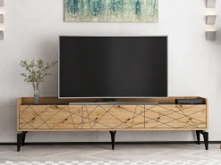 Mueble TV con 3 puertas - Natural y antracita - MONALIA