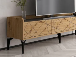 Mueble TV con 3 puertas - Natural y antracita - MONALIA