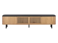 Mueble TV con 4 puertas, 190 x 35 x 45 cm - Tapa negra - Color madera clara