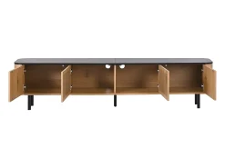 Mueble TV con 4 puertas, 190 x 35 x 45 cm - Tapa negra - Color madera clara